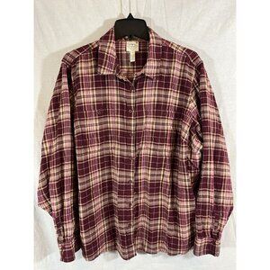 St John’s Bay 3X Maroon Plaid Long Sleeved Button Up Shirt 100% Cotton